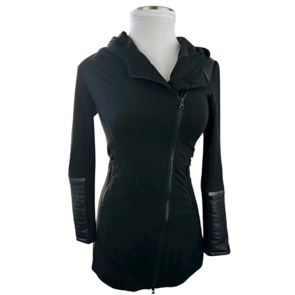 Blanc Noir Traveler Jacket Hooded Open Front Asymmetric Zip Padded Black Small - Picture 15 of 15